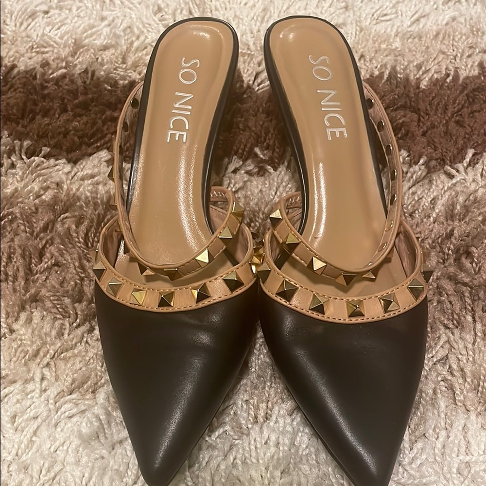 Black and Tan Studded Mules